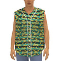 Teal Striped Banana Pattern Print Sleeveless Baseball Jersey