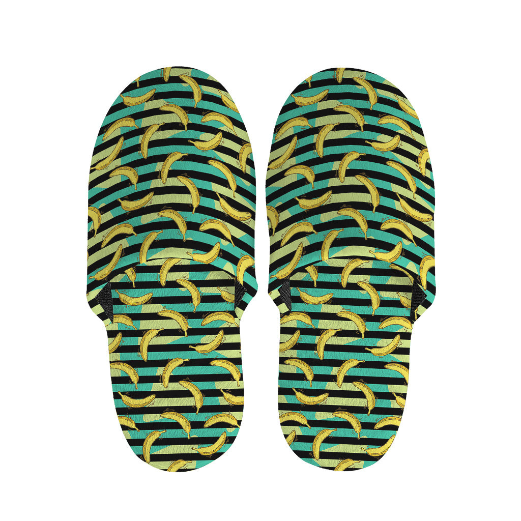Teal Striped Banana Pattern Print Slippers