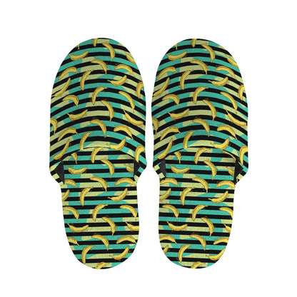 Teal Striped Banana Pattern Print Slippers