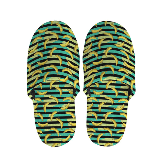 Teal Striped Banana Pattern Print Slippers