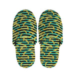 Teal Striped Banana Pattern Print Slippers