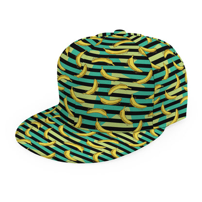 Teal Striped Banana Pattern Print Snapback Cap
