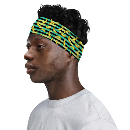 Teal Striped Banana Pattern Print Sports Headband