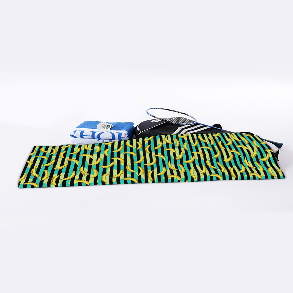 Teal Striped Banana Pattern Print Sports Towel