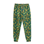 Teal Striped Banana Pattern Print Sweatpants