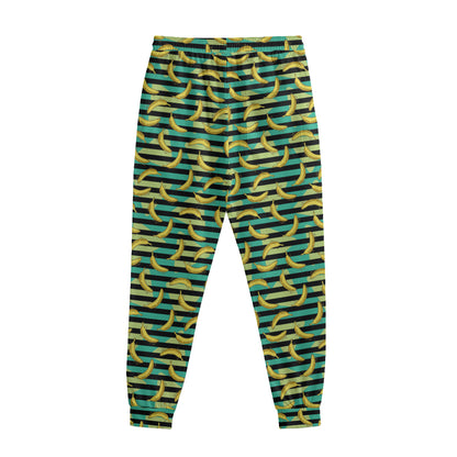 Teal Striped Banana Pattern Print Sweatpants