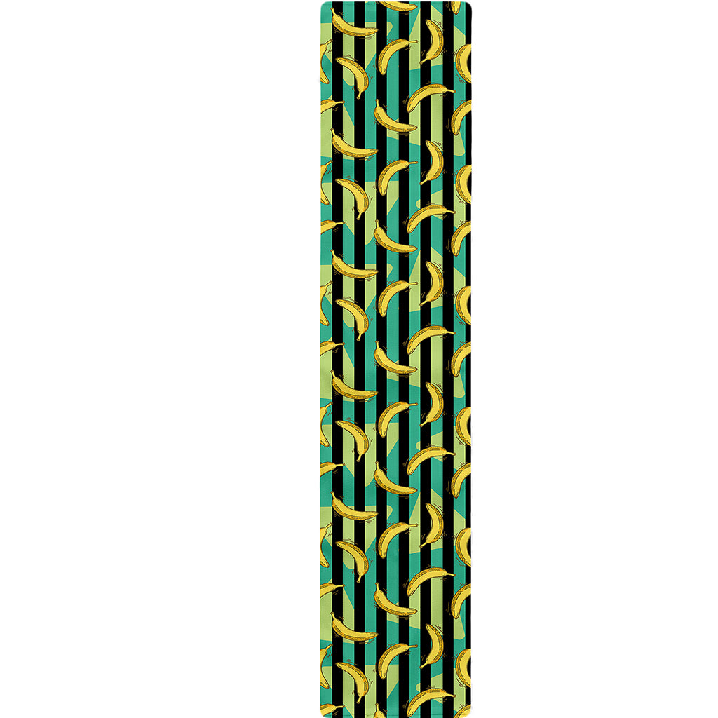 Teal Striped Banana Pattern Print Table Runner