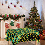 Teal Striped Banana Pattern Print Tablecloth