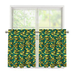 Teal Striped Banana Pattern Print Tier Curtains