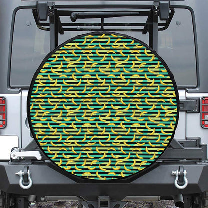 Teal Striped Banana Pattern Print Tire Cover