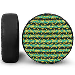 Teal Striped Banana Pattern Print Tire Cover