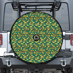 Teal Striped Banana Pattern Print Tire Cover With Camera Hole