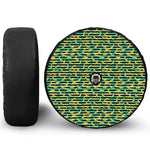 Teal Striped Banana Pattern Print Tire Cover With Camera Hole