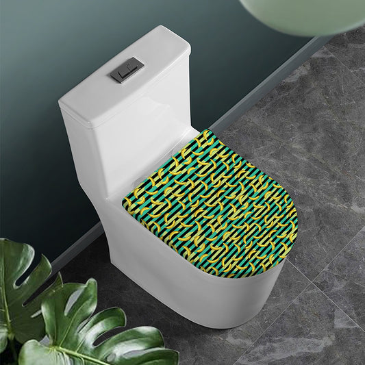 Teal Striped Banana Pattern Print Toilet Lid Cover