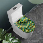 Teal Striped Banana Pattern Print Toilet Lid Cover