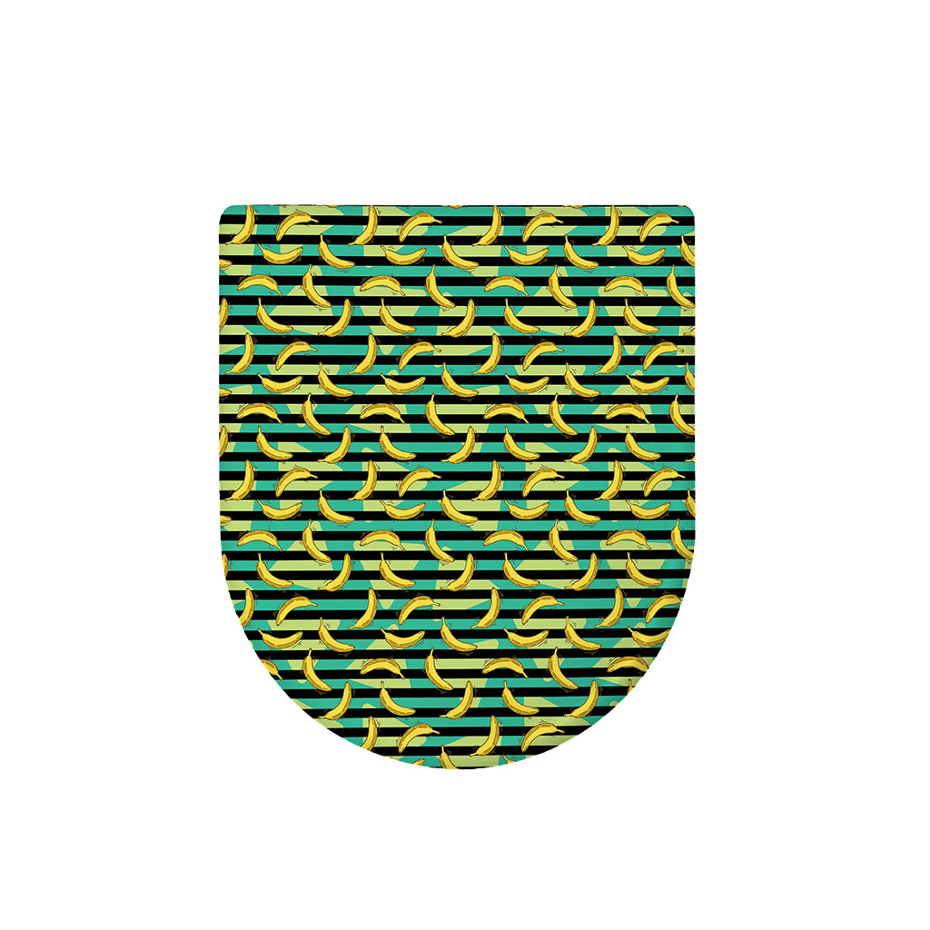 Teal Striped Banana Pattern Print Toilet Lid Cover