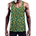 Teal Striped Banana Pattern Print Men's Workout Tank Top