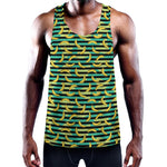 Teal Striped Banana Pattern Print Training Tank Top