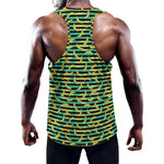 Teal Striped Banana Pattern Print Training Tank Top