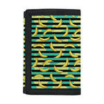 Teal Striped Banana Pattern Print Trifold Wallet