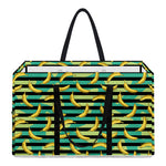 Teal Striped Banana Pattern Print Utility Tote Bag