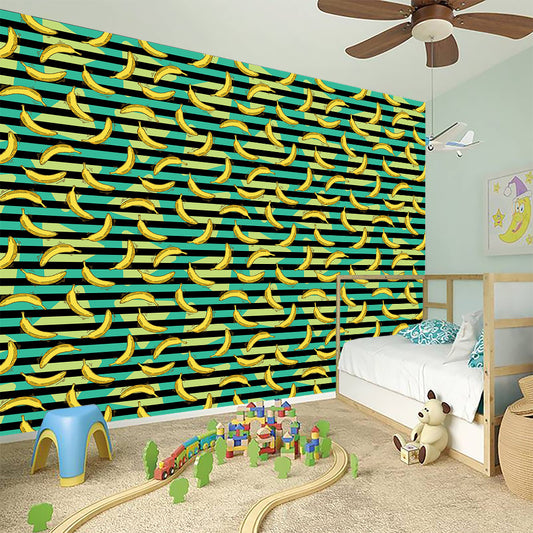 Teal Striped Banana Pattern Print Wall Sticker