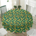 Teal Striped Banana Pattern Print Waterproof Round Tablecloth