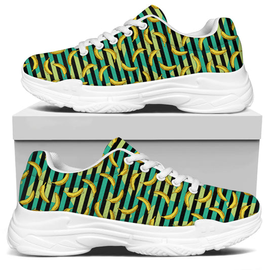Teal Striped Banana Pattern Print White Chunky Shoes