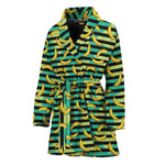 Teal Striped Banana Pattern Print Women's Bathrobe