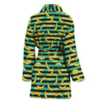 Teal Striped Banana Pattern Print Women's Bathrobe