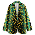 Teal Striped Banana Pattern Print Women's Blazer