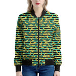 Teal Striped Banana Pattern Print Women's Bomber Jacket