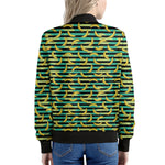 Teal Striped Banana Pattern Print Women's Bomber Jacket