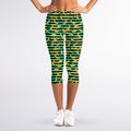 Teal Striped Banana Pattern Print Women's Capri Leggings