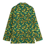Teal Striped Banana Pattern Print Women's Cotton Blazer