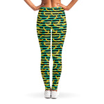 Teal Striped Banana Pattern Print Women's Leggings