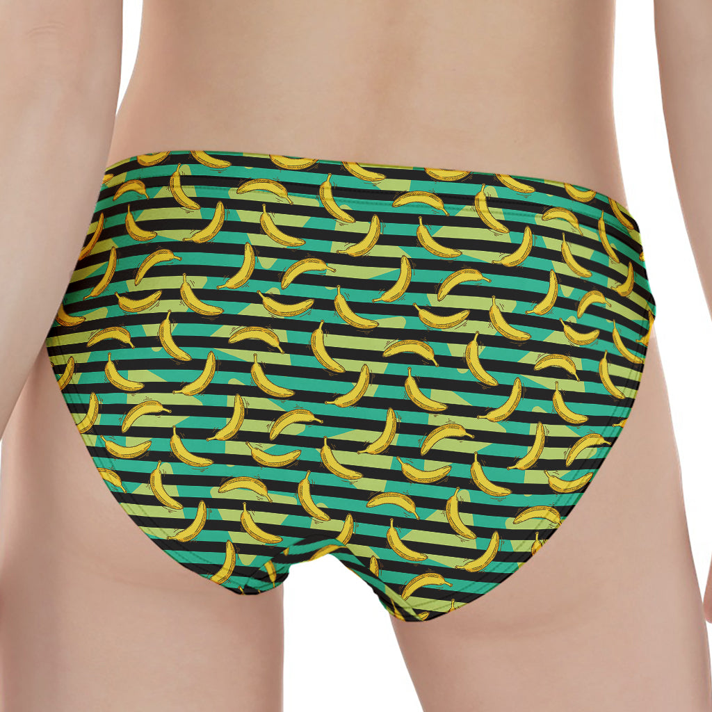 Teal Striped Banana Pattern Print Women's Panties