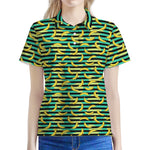 Teal Striped Banana Pattern Print Women's Polo Shirt