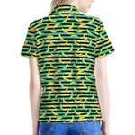 Teal Striped Banana Pattern Print Women's Polo Shirt