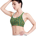 Teal Striped Banana Pattern Print Women's Sports Bra