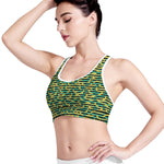 Teal Striped Banana Pattern Print Women's Sports Bra