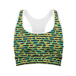Teal Striped Banana Pattern Print Women's Sports Bra