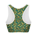 Teal Striped Banana Pattern Print Women's Sports Bra
