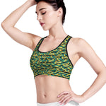 Teal Striped Banana Pattern Print Women's Sports Bra