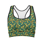Teal Striped Banana Pattern Print Women's Sports Bra