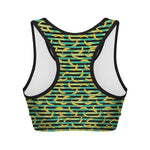 Teal Striped Banana Pattern Print Women's Sports Bra