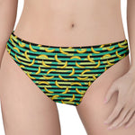 Teal Striped Banana Pattern Print Women's Thong