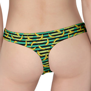 Teal Striped Banana Pattern Print Women's Thong