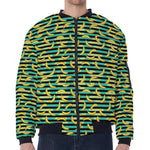 Teal Striped Banana Pattern Print Zip Sleeve Bomber Jacket