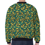 Teal Striped Banana Pattern Print Zip Sleeve Bomber Jacket